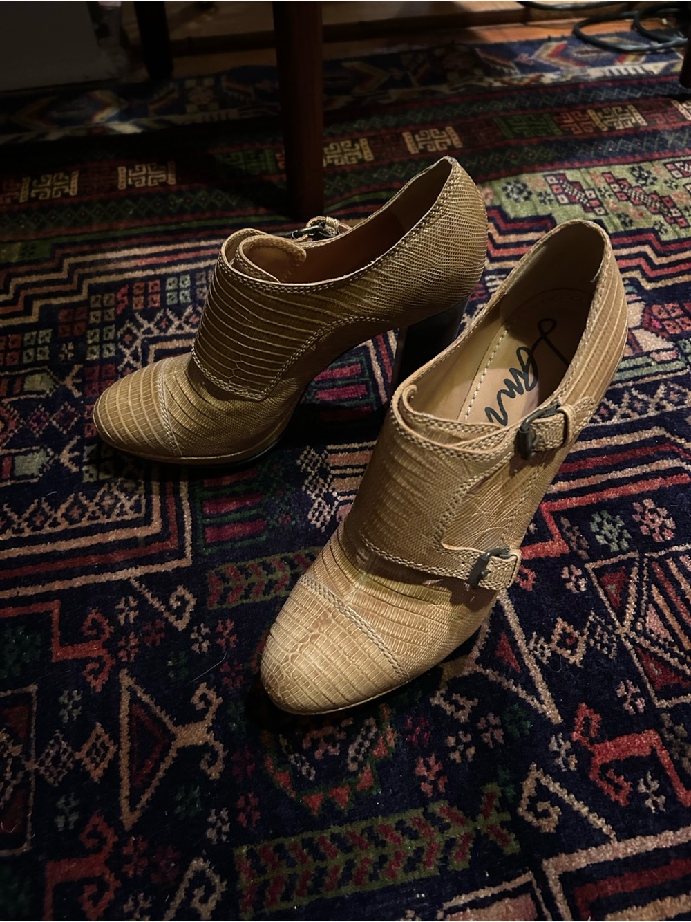 Lanvin Tan Textured Buckle Heeled Oxford Booties sz 39